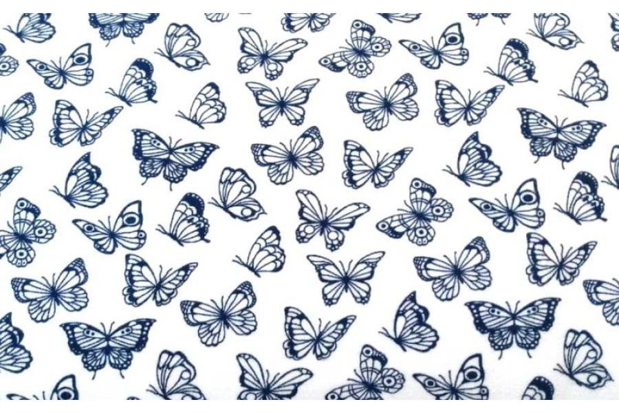 10cm Stretchjersey Schmetterlinge dunkelblau/weiss  (Grundpreis €10,00/m)